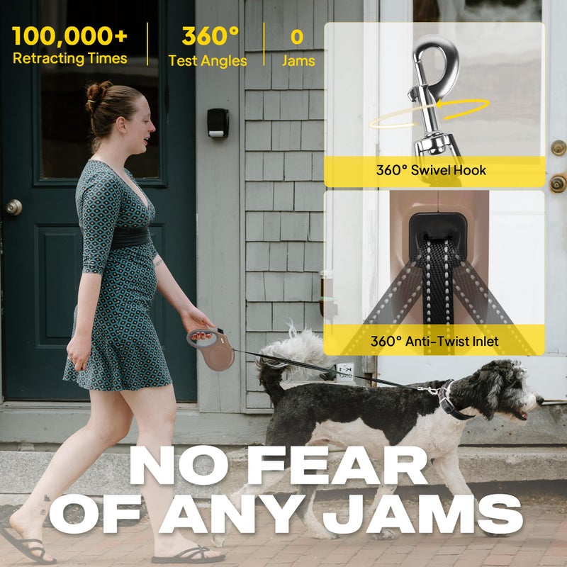 Fida Retractable Dog Leash, 16 ft Dog Walking Leash for Small Dogs up to 26lbs, 360Â° Tangle Free, Coffee/Brown - Image 3